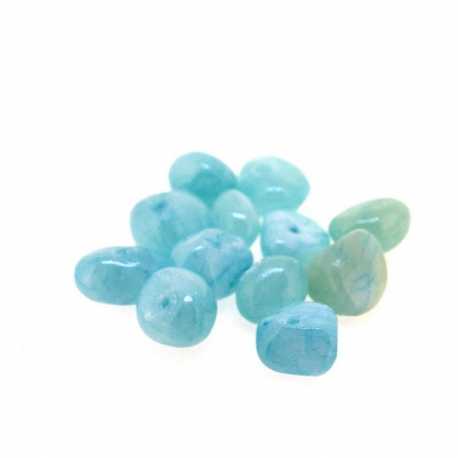 Gekleurd steen kraal, brok, blauw, ca. 8 mm (streng)