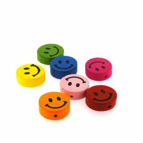 Houten kraal, Mix, rond, smile, 17 mm (7 st.)