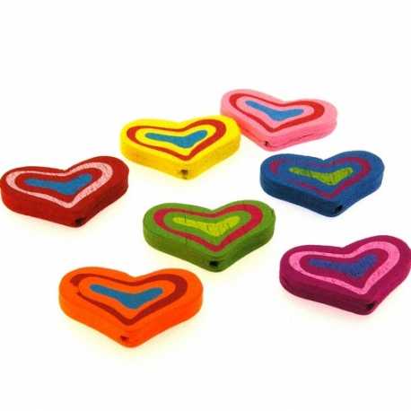 Houten kraal, Mix, hartje, 18 mm (7 st.)