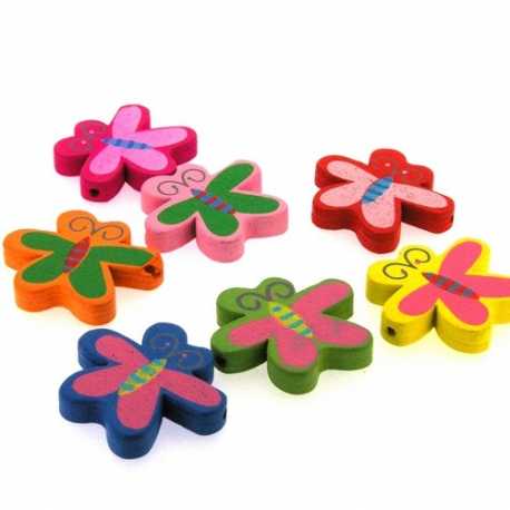 Houten kraal, Mix, vlinder, 26 mm (7 st.)