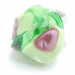 Glaskraal, tolletje, groen met roosje, 12 mm (5 st.)