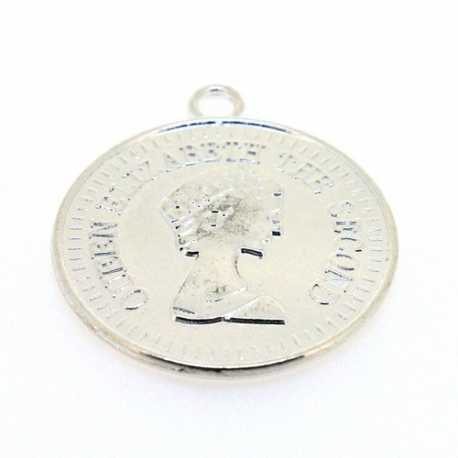 Metaal, hanger, munt, zilver, 46 mm (1 st.)