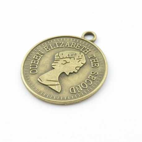 Metaal, hanger, munt, antique goud, 46 mm (1 st.)