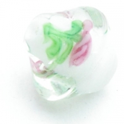 Glaskraal, tolletje, wit met roosje, 12 mm (5 st.)