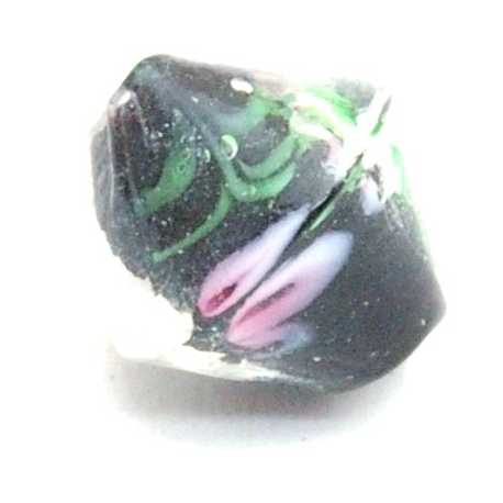 Glaskraal, tolletje, zwart met roosje, 12 mm (5 st.)