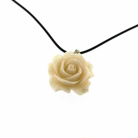 Leren ketting met rooshanger, offwhite (1 st.)