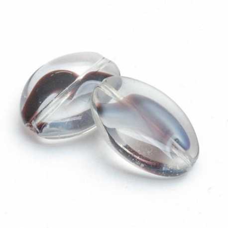 Glaskraal, ovaal, transparant met zwart, 18 mm (streng)