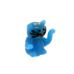 Glas kraal handgemaakt Lucky Cat blauw 20 mm (1 st.)