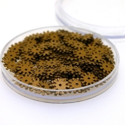 Lovertjes in rond doosje, 'radertje', brons, 8 mm (4 gram)