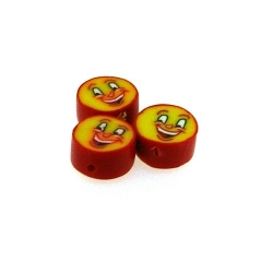 Fimokraal, rond, rood/geel, happy face, 10 mm (streng)