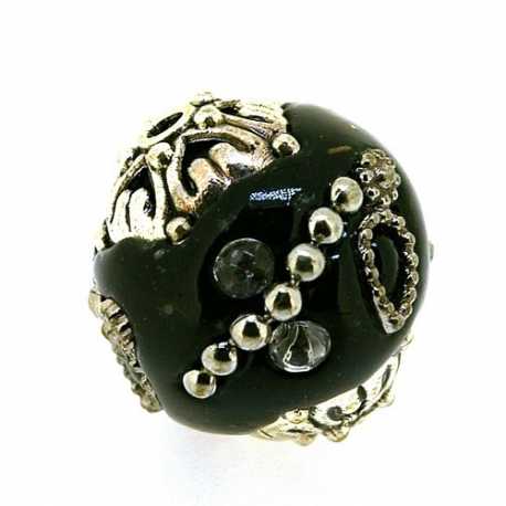 Kashmiri kraal, rond, zwart, 18 mm (5 st.)