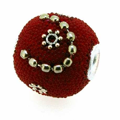 Kashmiri kraal, rond, rood, groot rijggat, 16 mm (5 st.)