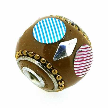 Kashmiri kraal, rond, bruin, groot rijggat, 16 mm (3 st.)