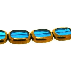 Framed kraal, goud, rechthoek, blauw, 14 x 12 mm (1 streng)