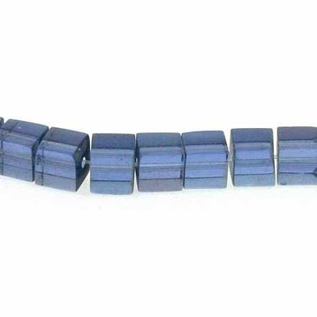 Glaskraal, blokje, paars, 6 mm (streng)