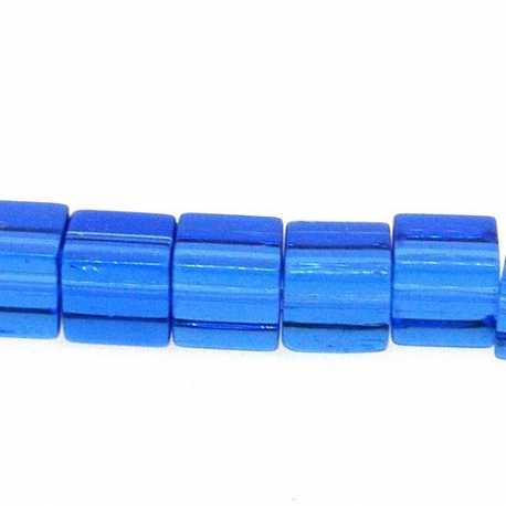 Glaskraal, blokje, blauw, 8 mm (streng)