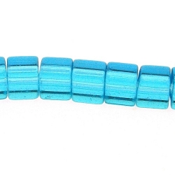 Glaskraal, blokje, blauw, 6 mm (streng)