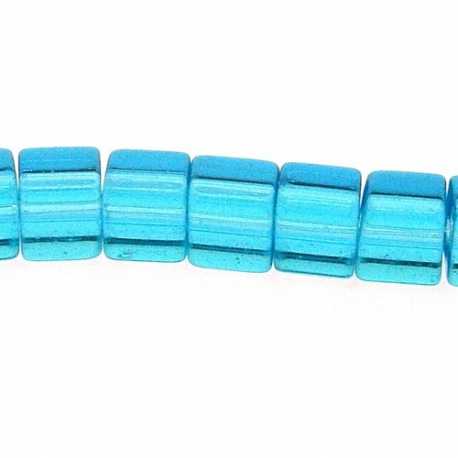 Glaskraal, blokje, blauw, 6 mm (streng)