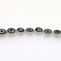 Glaskraal, rond (plat), wit, 'oog', 8 mm (streng)