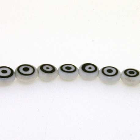 Glaskraal, rond (plat), wit, 'oog', 8 mm (streng)