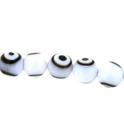 Glaskraal, rond, wit, 'oog', 10 mm (streng)