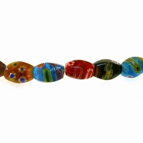 Glaskraal, ovaal, hoekig, millifiori, 16 mm (streng)