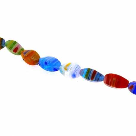 Glaskraal, ovaal, hoekig, millifiori, 12 x 6 mm (streng)
