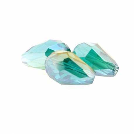 Glaskraal, druppel met facetten, petrol, AB, 16 x 10 mm (5 st.)
