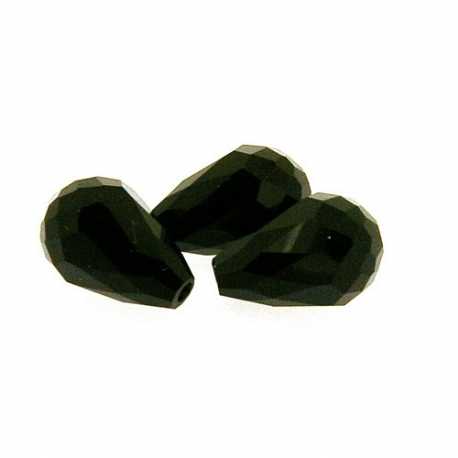 Glaskraal, druppel met facetten, zwart, 16 x 10 mm (5 st.)