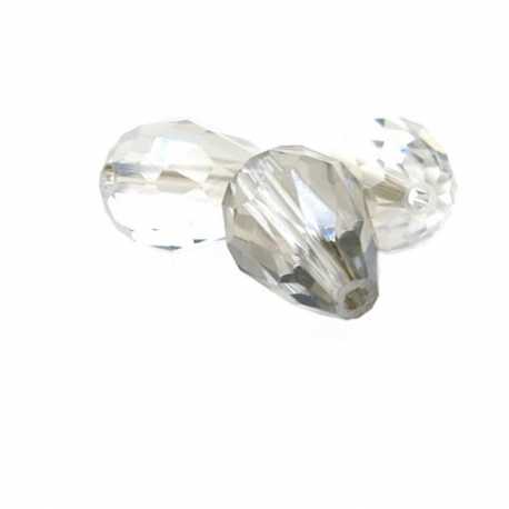 Glaskraal, druppel met facetten, rookgrijs, 16 x 10 mm (5 st.)