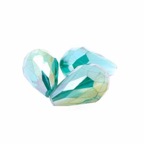 Glaskraal, druppel met facetten, groen, AB, 12 x 8 mm (6 st.)