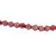 Glaskraal, bicone, facetten, rood, AB, 4 mm (1 streng)