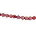 Glaskraal, bicone, facetten, rood, AB, 4 mm (1 streng)