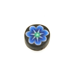 Fimokraal, rond, bloem, blauw/zwart, 10 mm (streng)