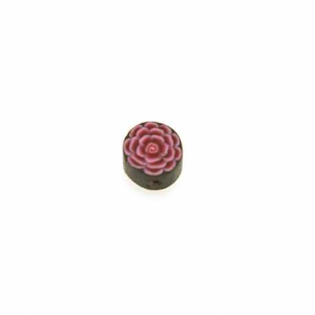 Fimokraal, rond, bloem, roze/zwart, 8 mm (streng)