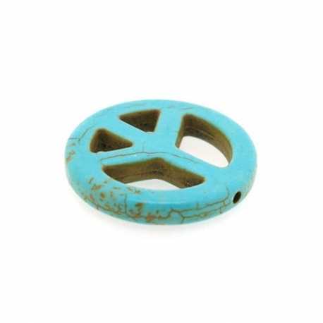 Gekleurd Turquoise kraal, Peace teken, turquoise, 24 mm (5 st.)