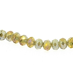 Glaskraal, donut met facetten, champagne, AB, 3 x 4 mm (streng)