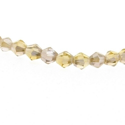 Glaskraal, bicone met facetten, bruin, AB, 4 x 4 mm (streng)