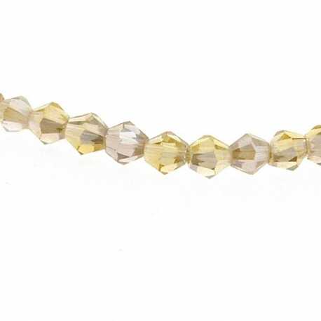 Glaskraal, bicone met facetten, bruin, AB, 4 x 4 mm (streng)