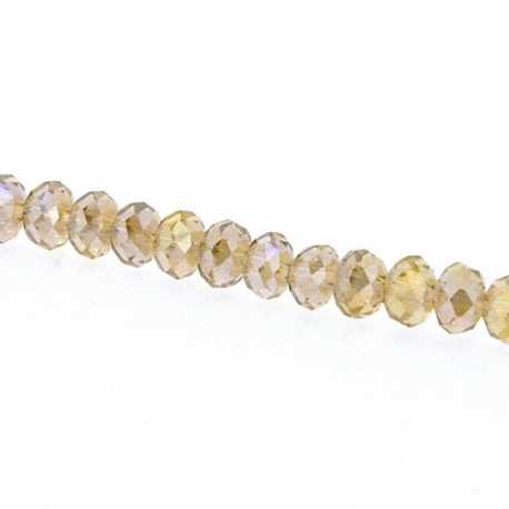 Glaskraal, donut met facetten, bruin, 4 x 6 mm (streng)