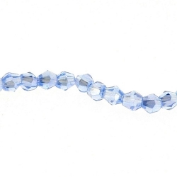 Glaskraal, bicone met facetten, lichtblauw, 4 x 4 mm (streng)