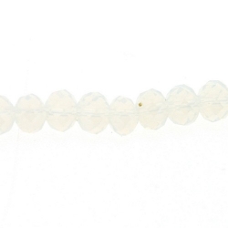 Glaskraal, donut met facetten, melkwit, 3 x 4 mm (1 streng)