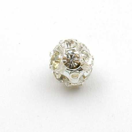 Metalen kraal, rond, zilver, strass, 10 mm (3 st.)