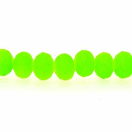 Glaskraal, donut met facetten, neon groen, mat, 12 x 8 mm (streng)