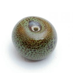 Keramiek kraal, rond (afgeplat), groen, 15 mm (3 st.)