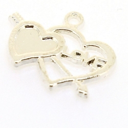Metaal, hanger, hart met pijl, 'LOVE', zilver, 18 x 22 mm (5 st.)