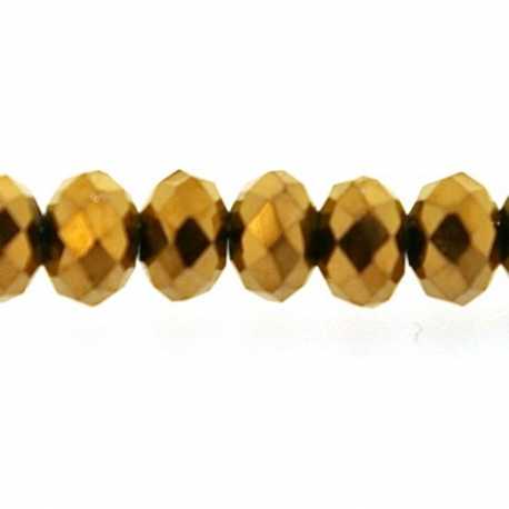 Glaskraal, donut met facetten, goud, 3 x 4 mm (1 streng)