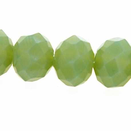 Glaskraal, donut met facetten, groen, mat, 6 x 8 mm (1 streng)
