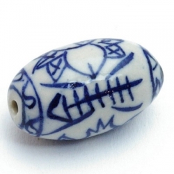 Keramiek kraal, ovaal, visgraat, Delfts blauw, 27 mm (1 st.)