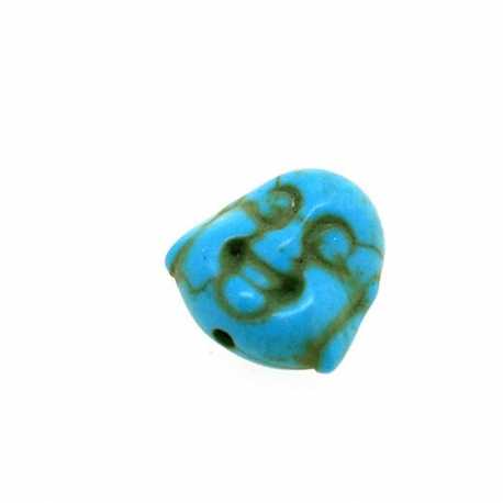 Gekleurd Turquoise, kraal, boedha, dubbelzijdig gezicht, turquoise, 15 mm (5 st.)